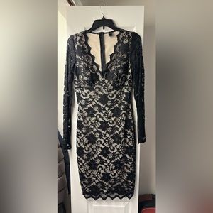 Nude dress with black lace overlay